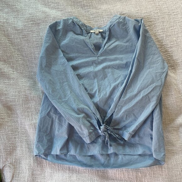 Madewell Striped Long Sleeve Blouse - Blue & White - Picture 1 of 3